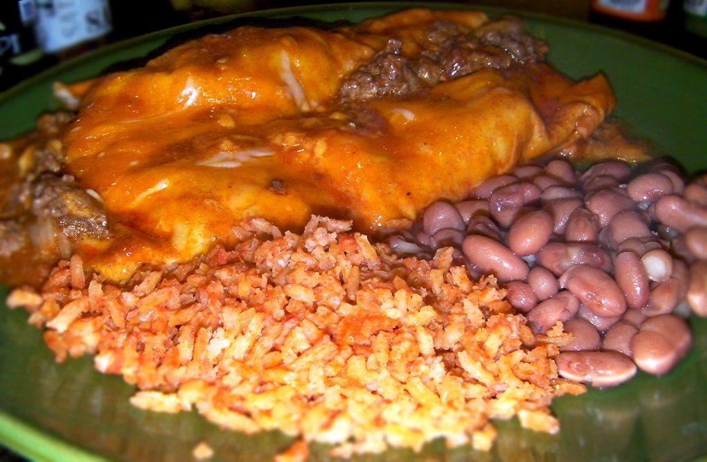 Enchiladas, Beans and Rice