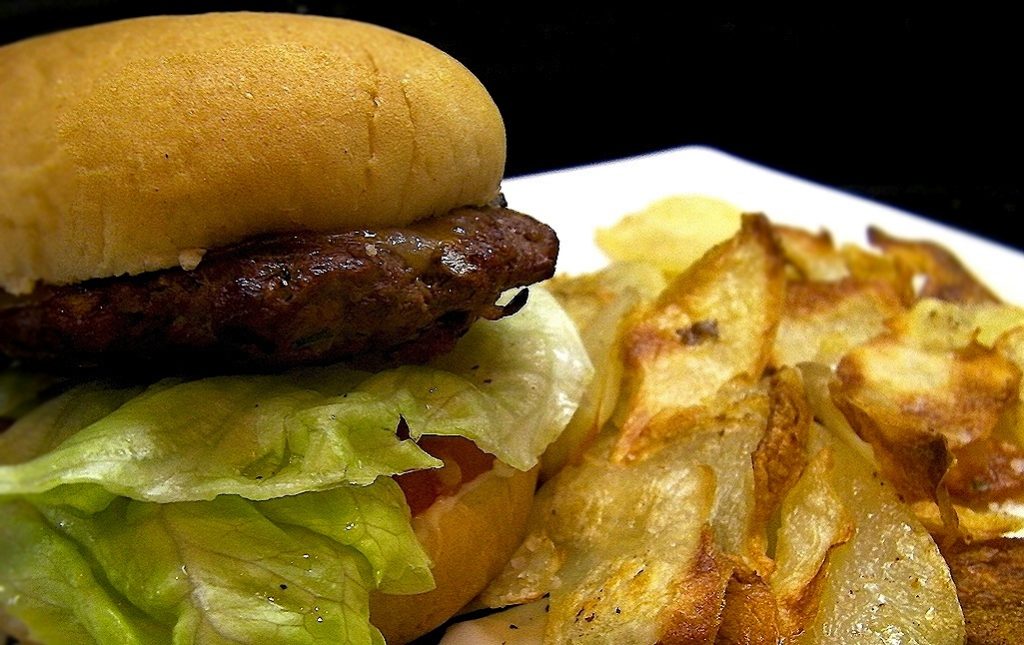 Serrano Cheddar Burgers with Baked Chips