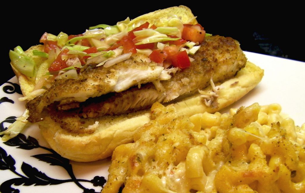 Tilapia Fish Sandwich and Pepper Jack Mac