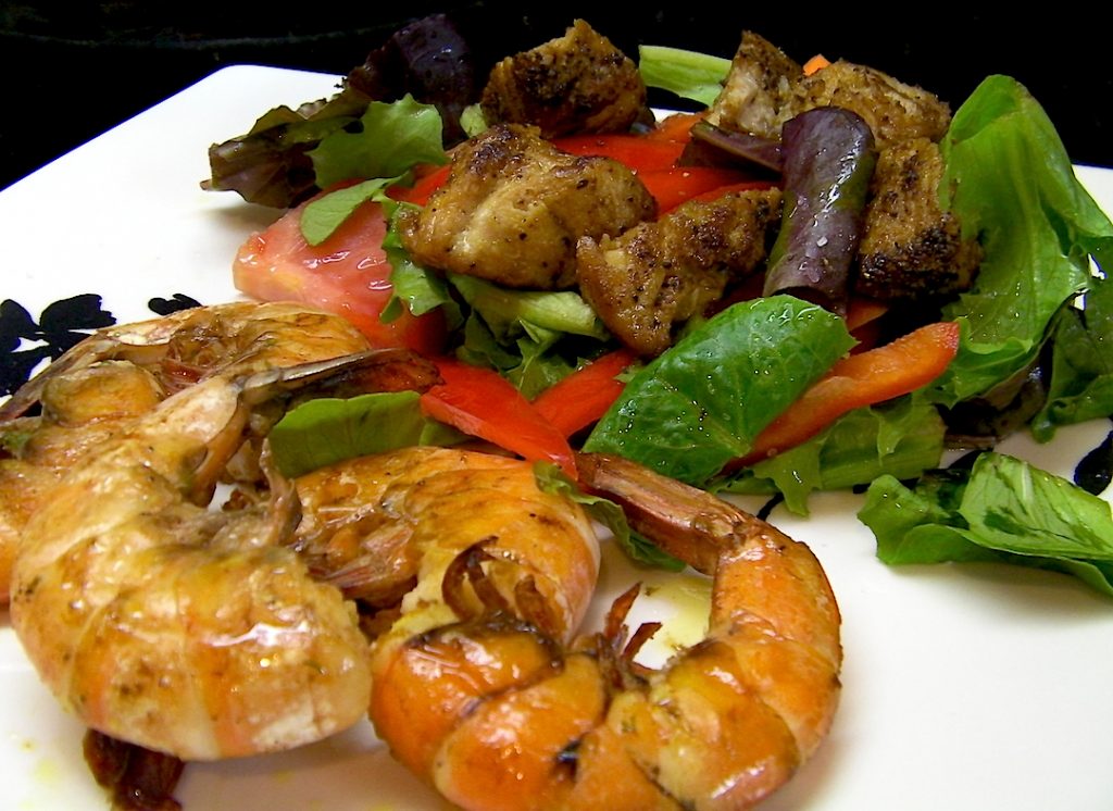 Grilled Jumbo Shrimp and Shark Salad