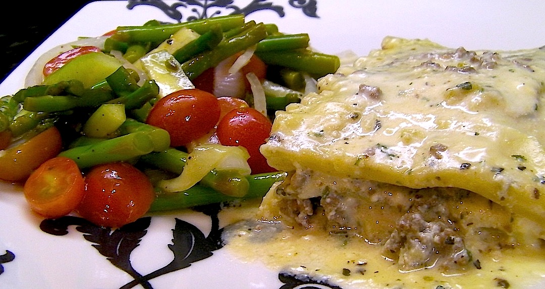 White Lasagna with Asparagus Salad