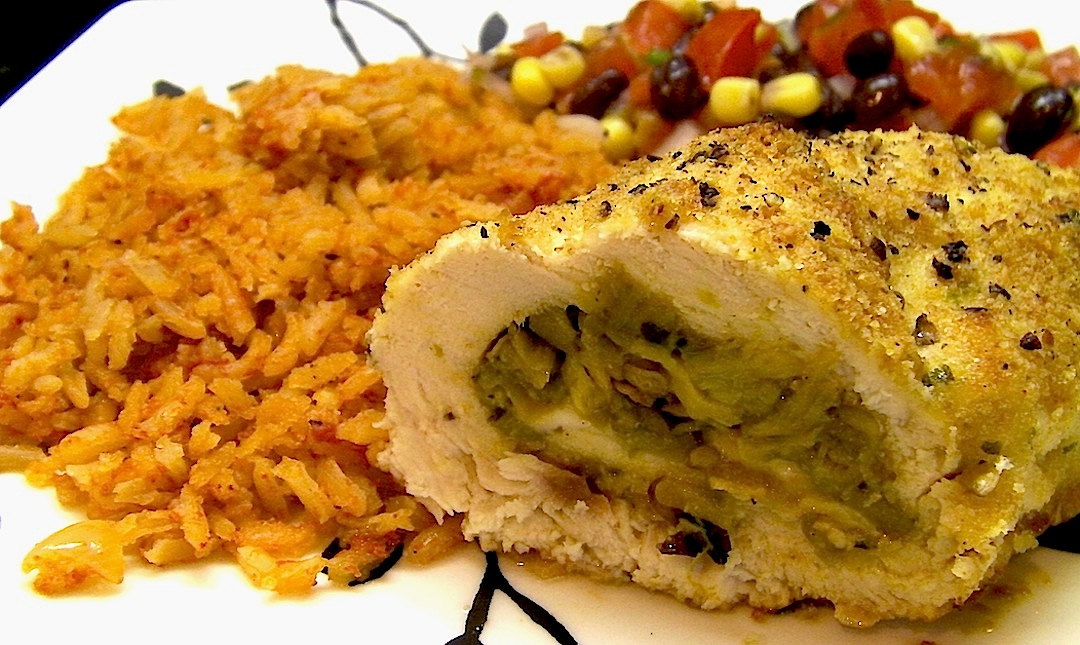 Southwestern Chicken Breast with Black Bean Salad and Spanish Rice