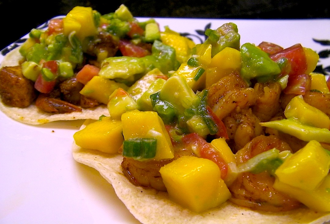 Ahi & Shrimp Tacos with Mango and Avocado Salsa!