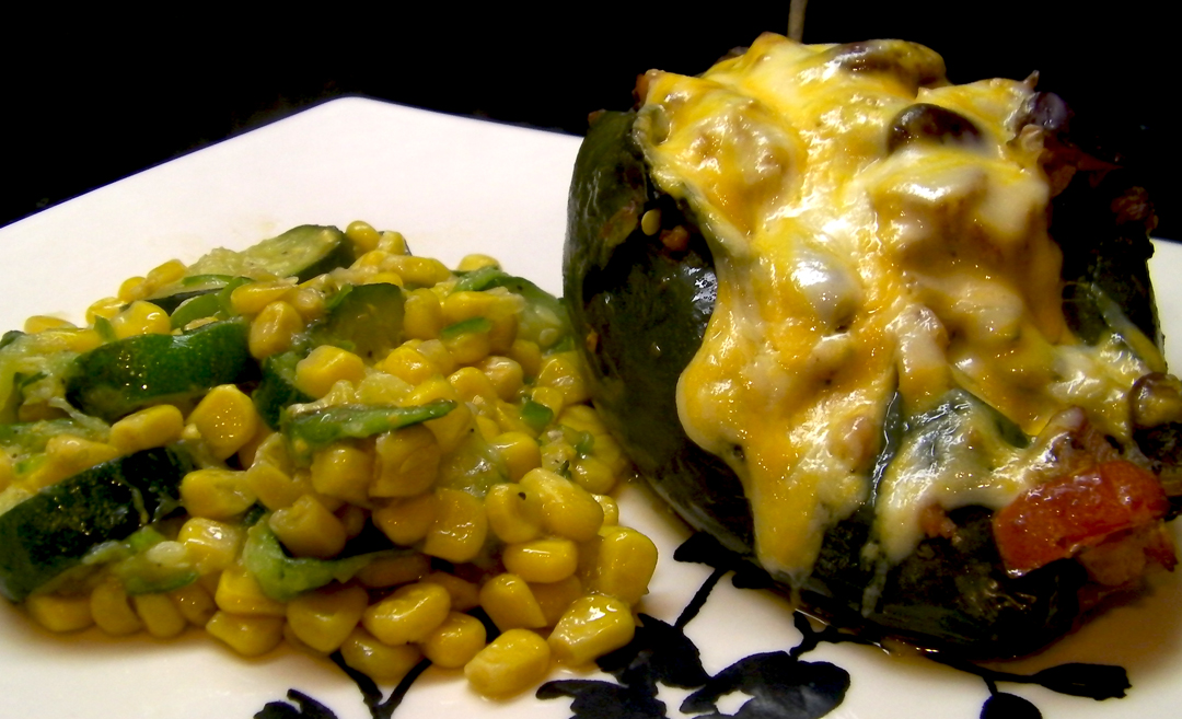 Chicken Stuffed Poblano with Calabacitas