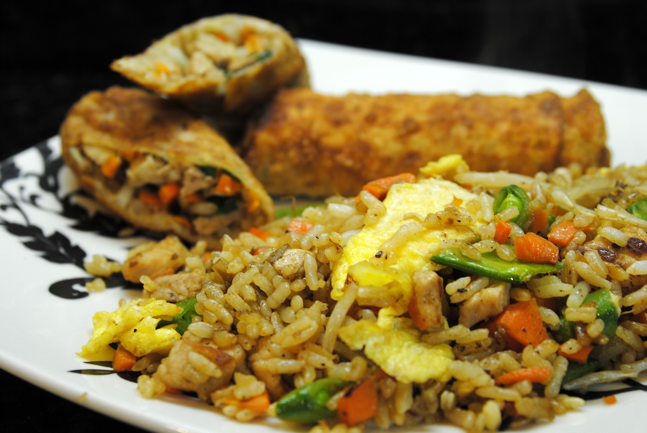 Pork Fried Rice and Egg Rolls