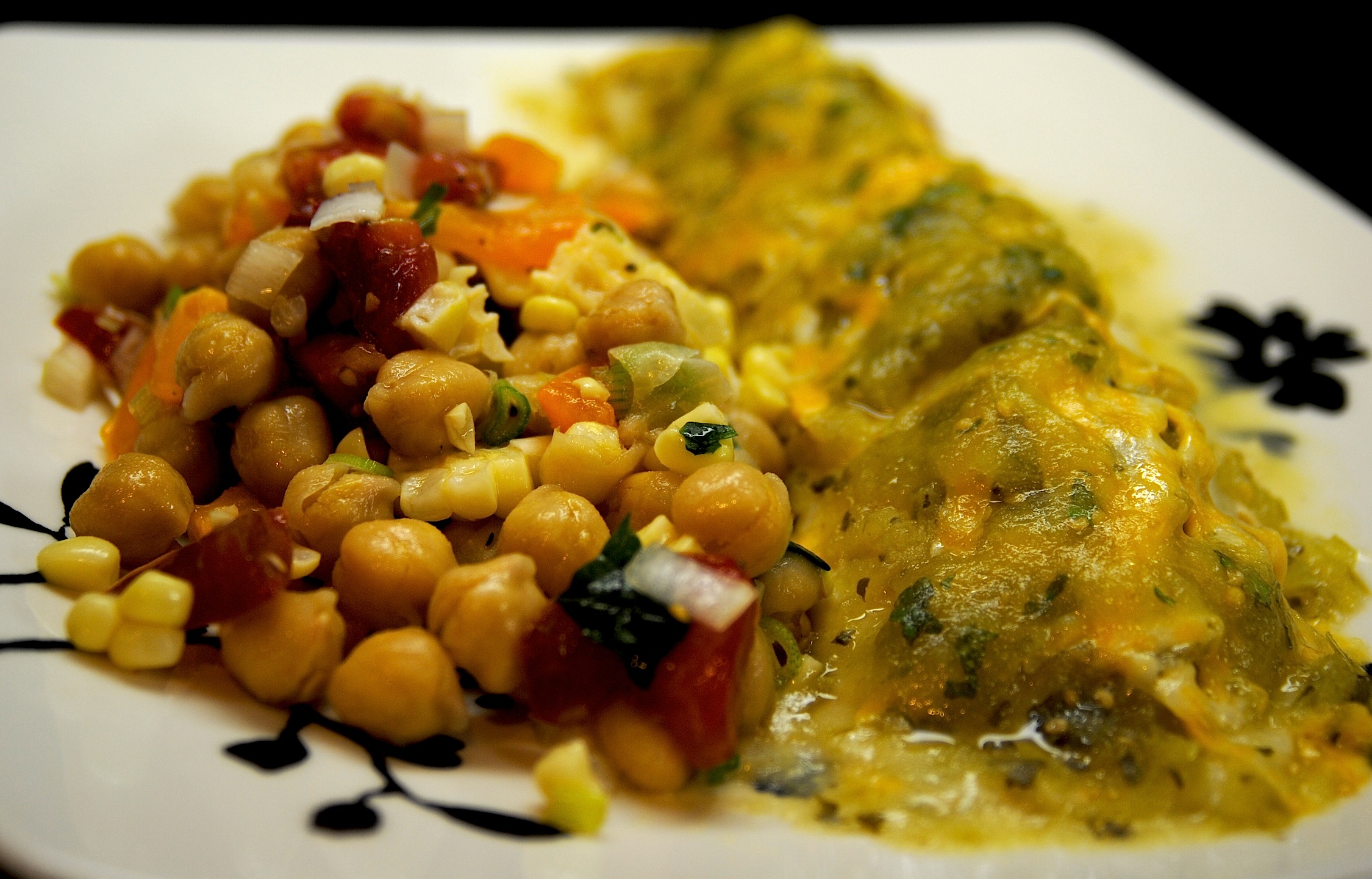 Tomatillo Chicken Enchiladas with Chickpea Salad